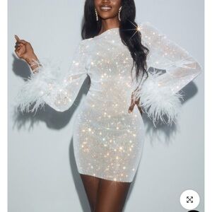 Mew Mews Xanthe Rhinestone Mesh Mini Dress in white